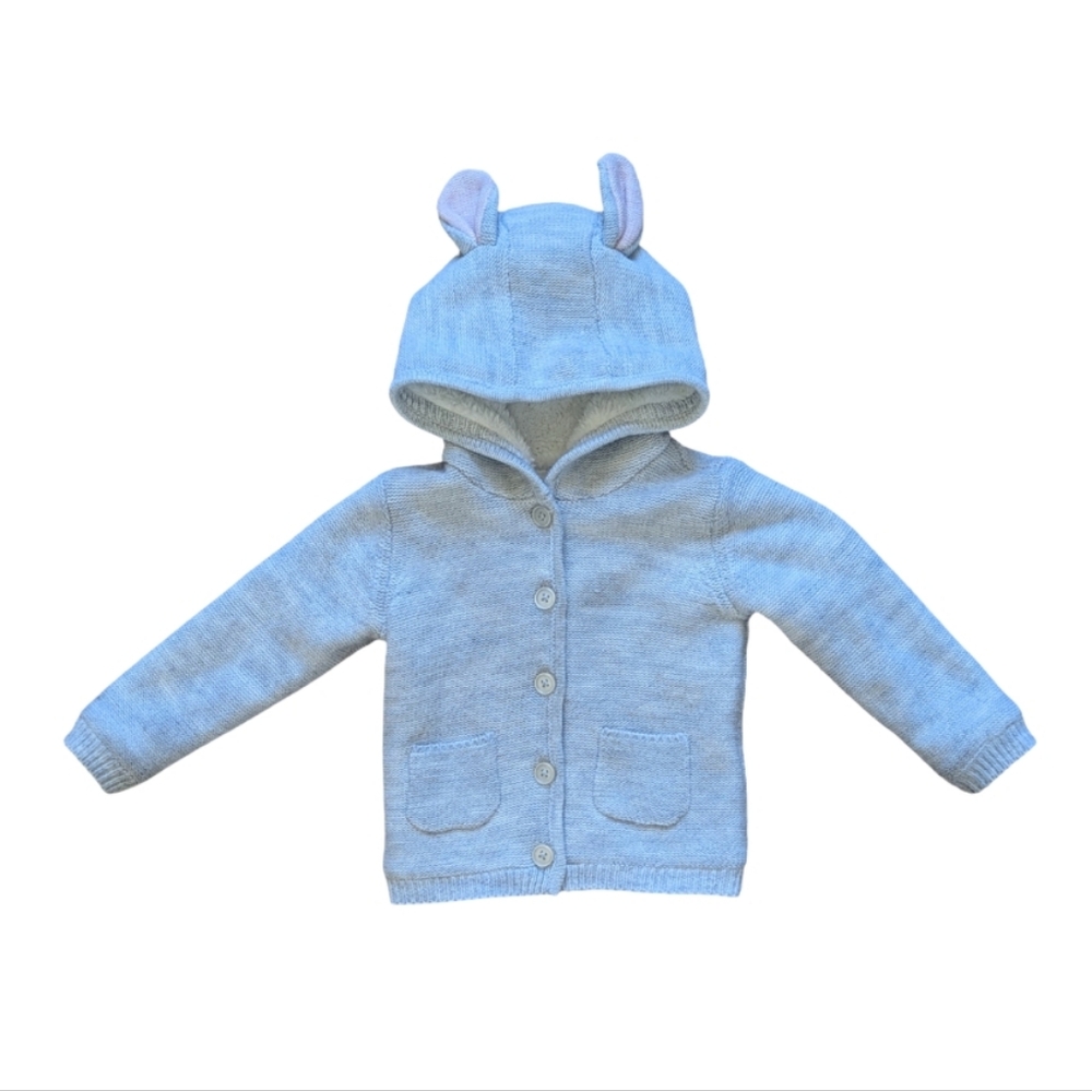 F&F Knit Sweater Cardigan with Faux Fur Lining and Bunny Ears Hood - Size 24M